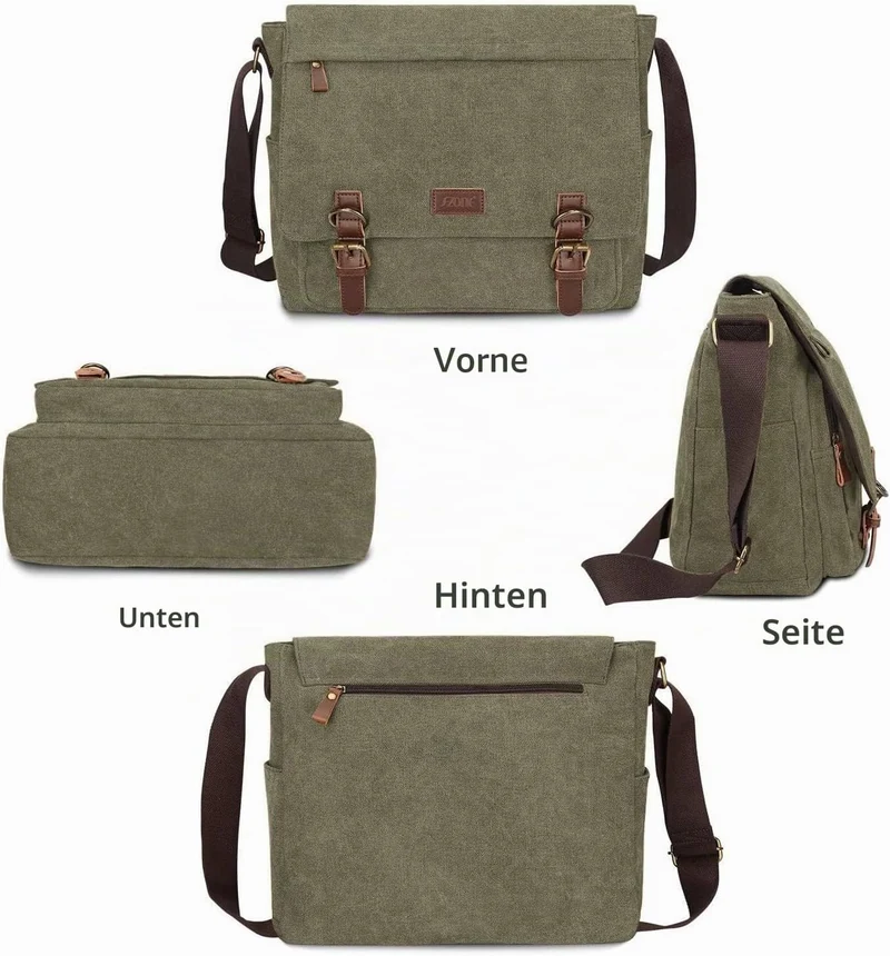 S-ZONE Herren Umhängetasche 15,6 Inch Grosse Vintage Canvas Messenger Bag Aktenktasche Schultertasch