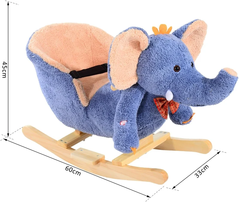 HOMCOM Schaukelpferd aus Holz Elefant für Kinder 60 x 33 x 45 cm Blau Elefant, Blau Elefant