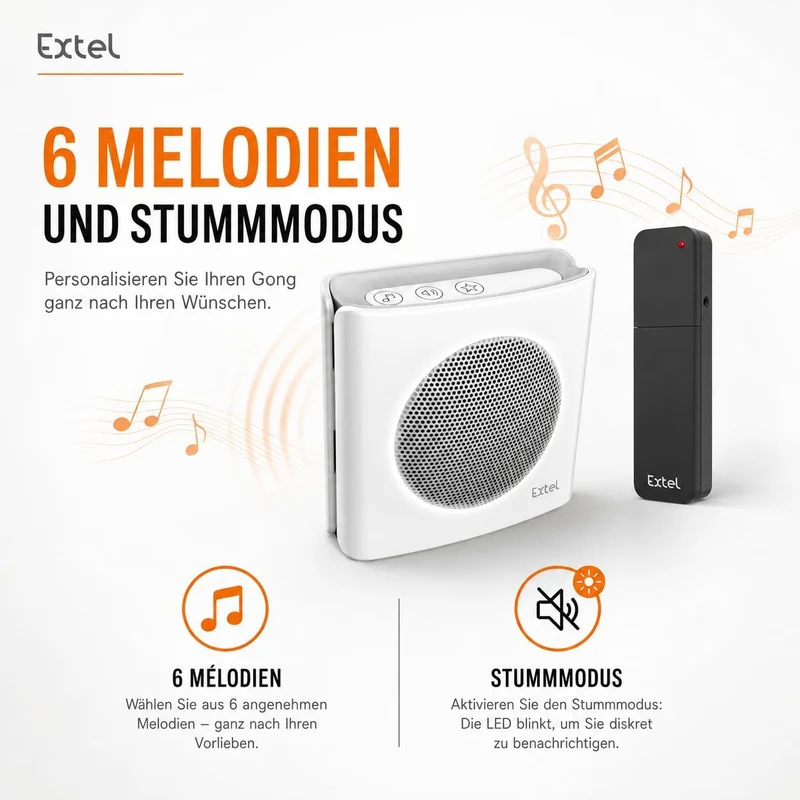 Extel diBi More Funk-Klingelerweiterung, Universal-Funkgong & Klingelverstärker, 200 m Reichweite, k