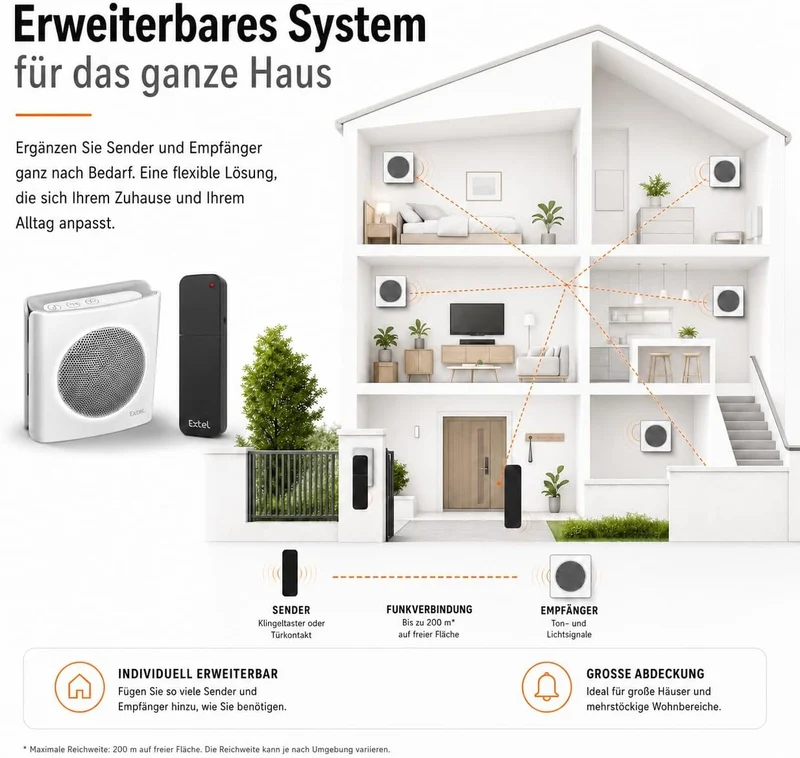 Extel diBi More Funk-Klingelerweiterung, Universal-Funkgong & Klingelverstärker, 200 m Reichweite, k