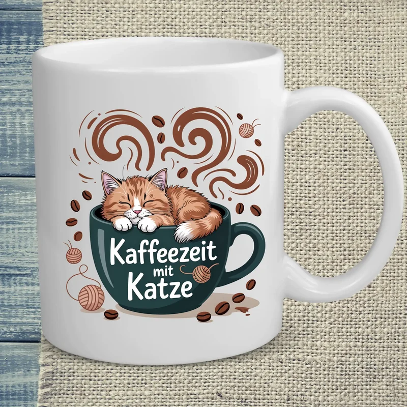 Kaffeezeit mit Katze - Tasse