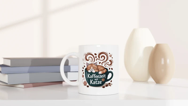 Kaffeezeit mit Katze - Tasse