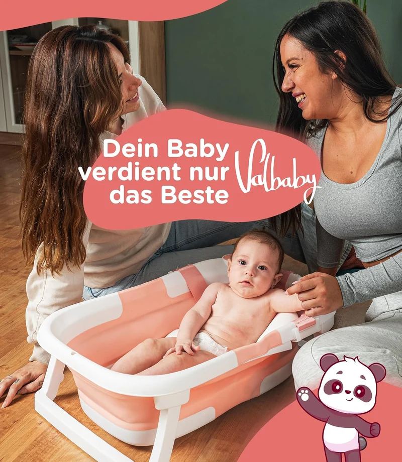 Baby Badewanne Faltbar Antirutsch Ergonomisch Neugeborene Bis 2 Jahre Rosa + Panda Kissen Gross und