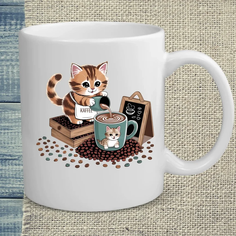 Katze schenkt Kaffee aus - Tasse
