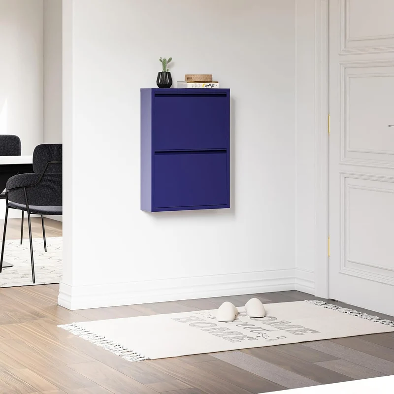 [en.casa] Schuhschrank Sokndal Schuhkipper mit 2 Klappen Metall Schuhkommode für 4 Paar Schuhe 71 x