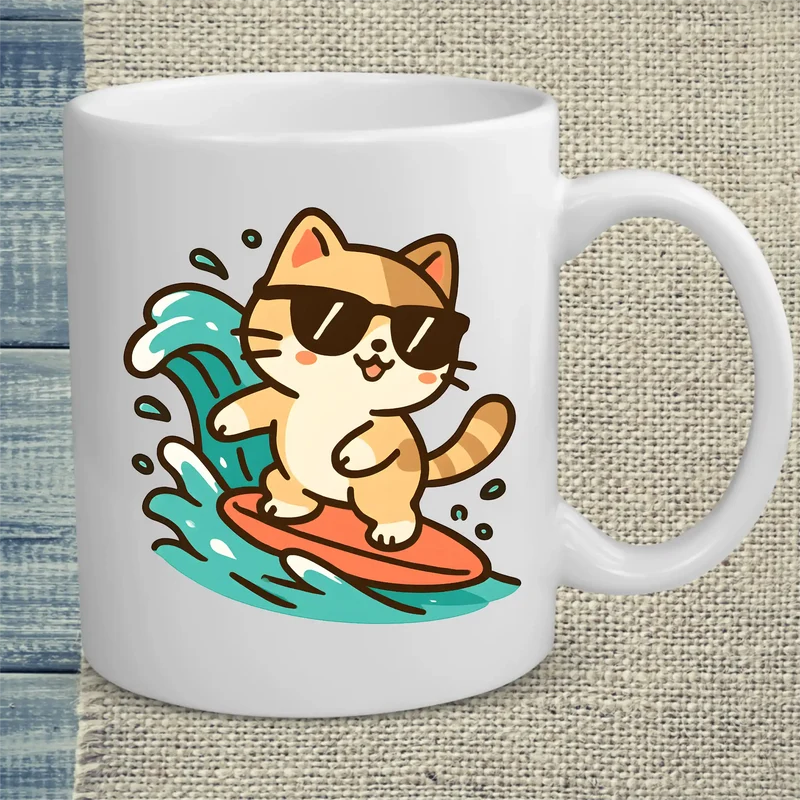 Sommer, Katze, Surfen - Tasse