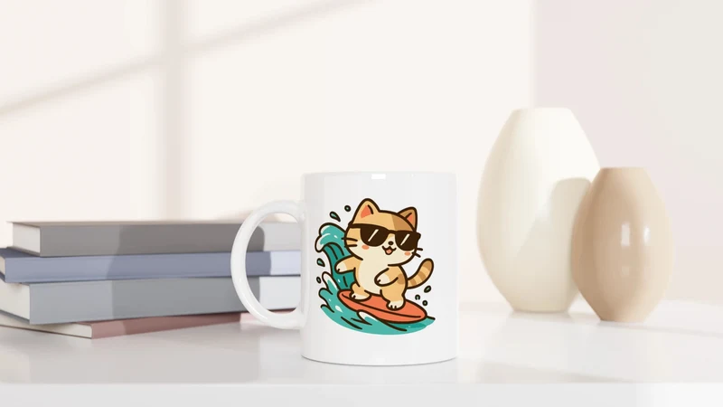 Sommer, Katze, Surfen - Tasse