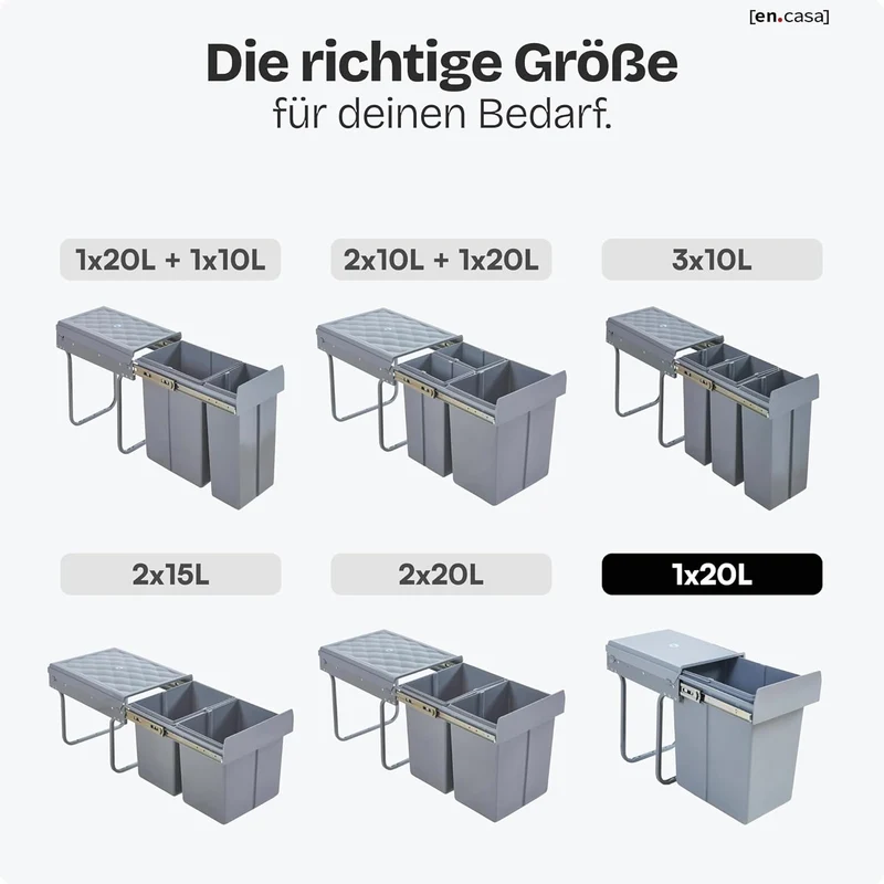 [en.casa] Einbaumülleimer Froland Mülleimer 1 Fach Mülltrennsystem ausziehbar Abfalleimer Küche 1x20