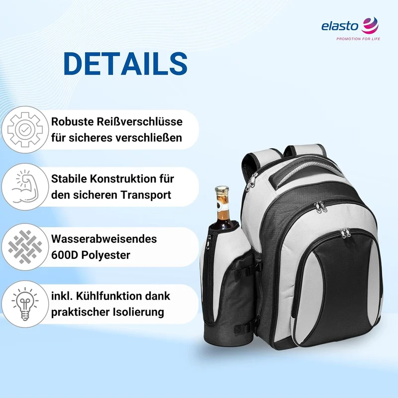 Picknickrucksack 4 Personen | Picknickset 21-TLG | Deluxe Rucksack mit Kühlfach | Camping-Besteck un