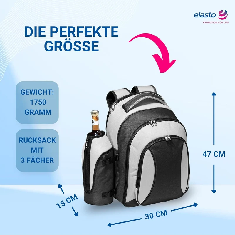Picknickrucksack 4 Personen | Picknickset 21-TLG | Deluxe Rucksack mit Kühlfach | Camping-Besteck un