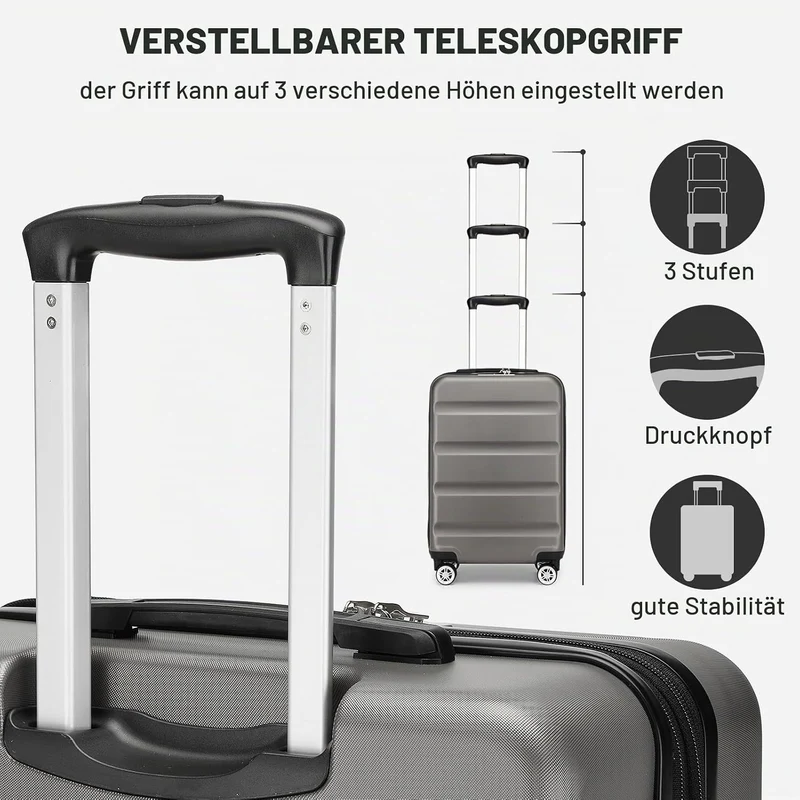 KONO Mittelgrosser Hartschalenkoffer L Erweiterbar Leicht mit TSA Schloss Grau L (65 x 43.5 x 25 cm)
