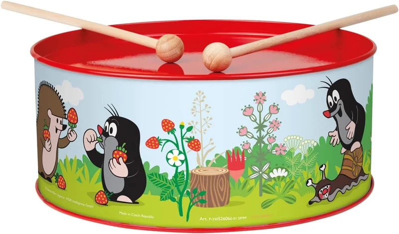 Lena 52606 Blechtrommel Der kleine Maulwurf Ø 20 cm, Kindertrommel aus Blech mit 2 Schlägel, Schlagi