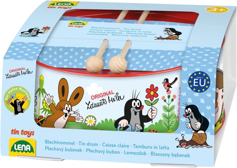 Lena 52606 Blechtrommel Der kleine Maulwurf Ø 20 cm, Kindertrommel aus Blech mit 2 Schlägel, Schlagi