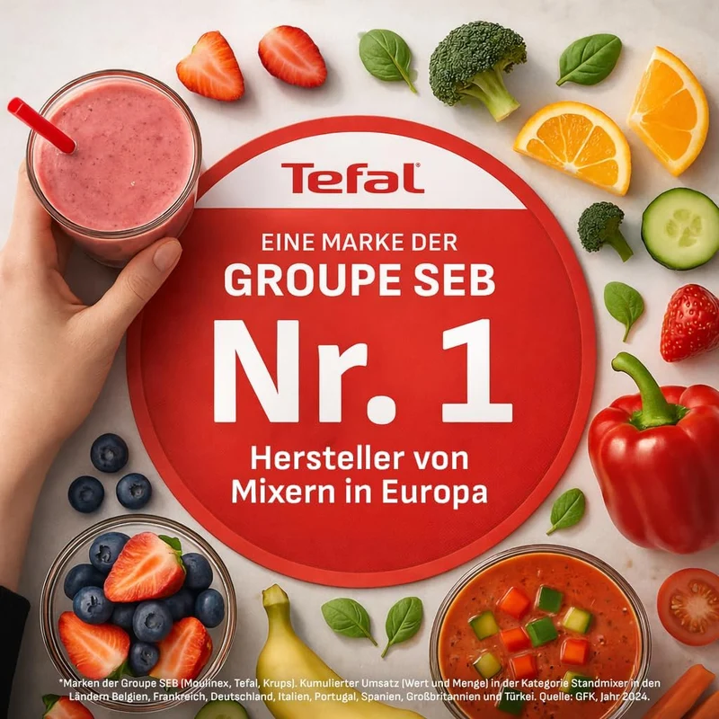 Tefal PerfectMix Cook Hochgeschwindigkeits-Standmixer, mit Kochfunktion, 10 Auto-Programme, heisse u