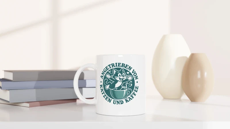 Angetrieben von Katzen und Kaffee - Tasse