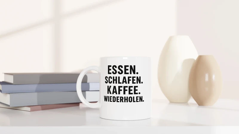 Essen. Schlafen. Kaffee. Wiederholen. - Tasse