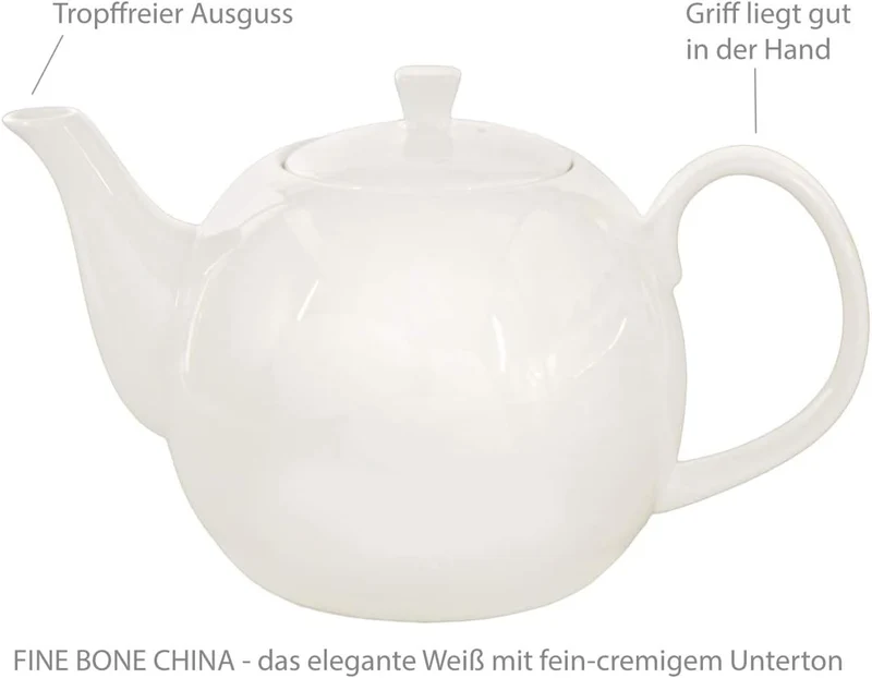 tea4chill Buchensee Teekanne/Kaffeekanne 1,5 Liter mit Stövchen. Fine Bone China Premium Qualität in
