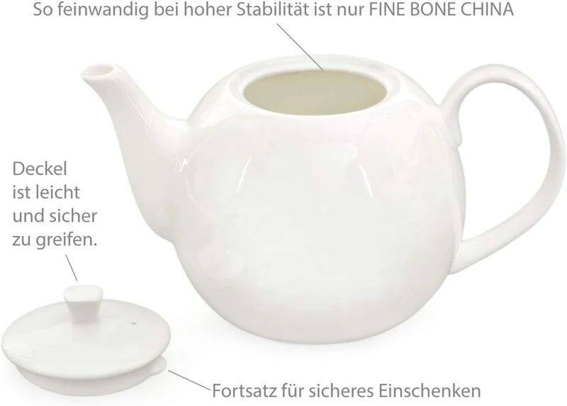 tea4chill Buchensee Teekanne/Kaffeekanne 1,5 Liter mit Stövchen. Fine Bone China Premium Qualität in