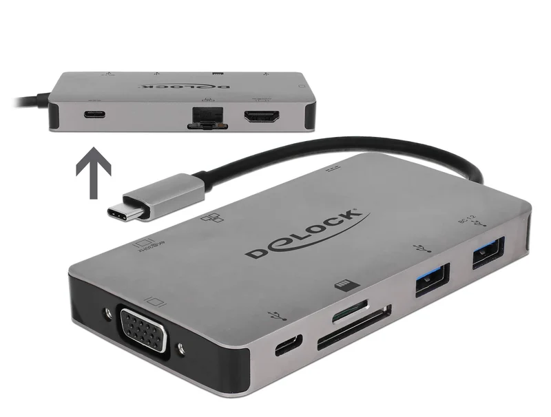 Delock USB C HUB/Thunderbolt 3 Adapter / 9 in 1 Dockingstation mit HDMI 4K / VGA/USB 3.1 mit PD 3.0