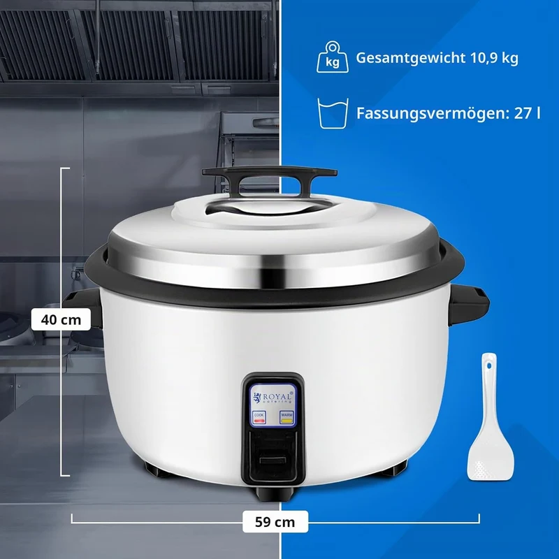 Royal Catering Elektrischer Reiskocher 27 L 3600 W für bis zu 70 Portionen automatische Warmhaltefun