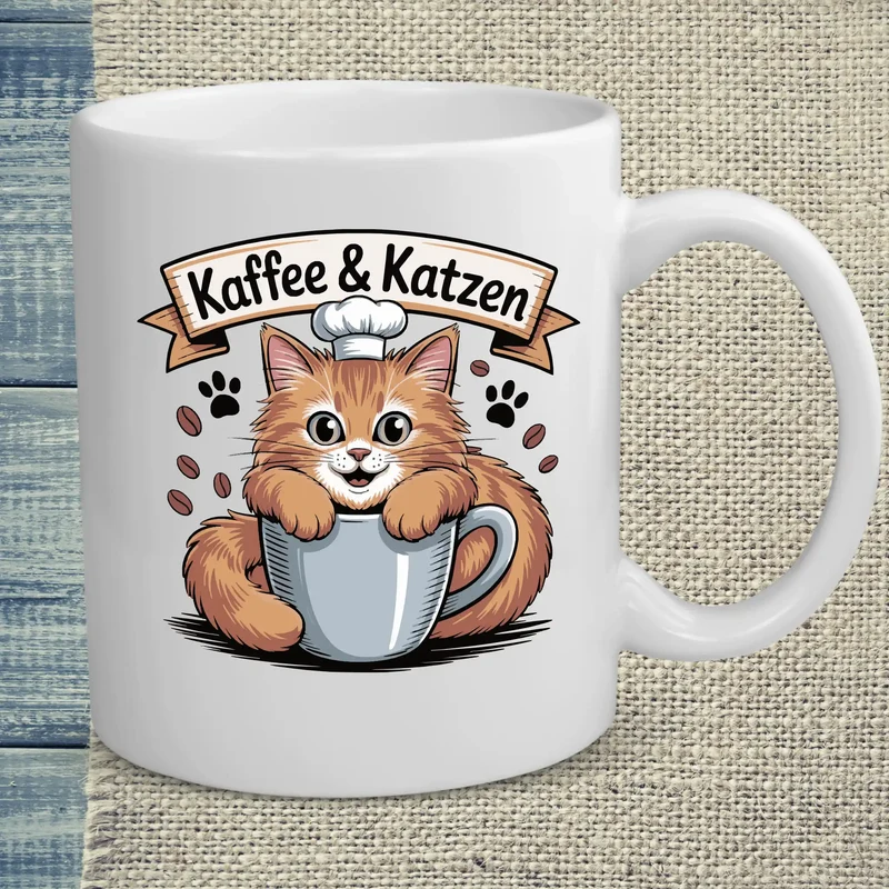 Kaffee und Katzen - Tasse