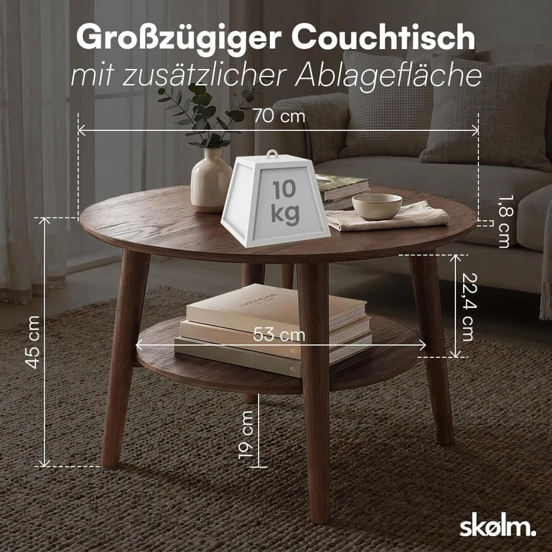 skølm Mjölnir Couchtisch rund – Wohnzimmertisch Holz – Hochwertiger Beistelltisch für Wohnzimmer – C