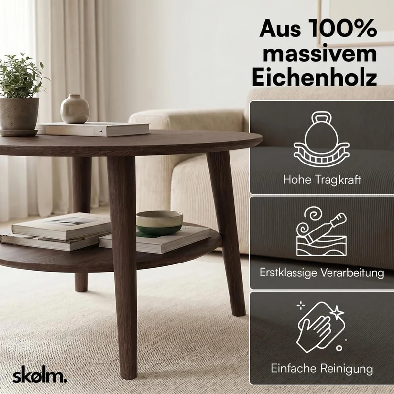 skølm Mjölnir Couchtisch rund – Wohnzimmertisch Holz – Hochwertiger Beistelltisch für Wohnzimmer – C