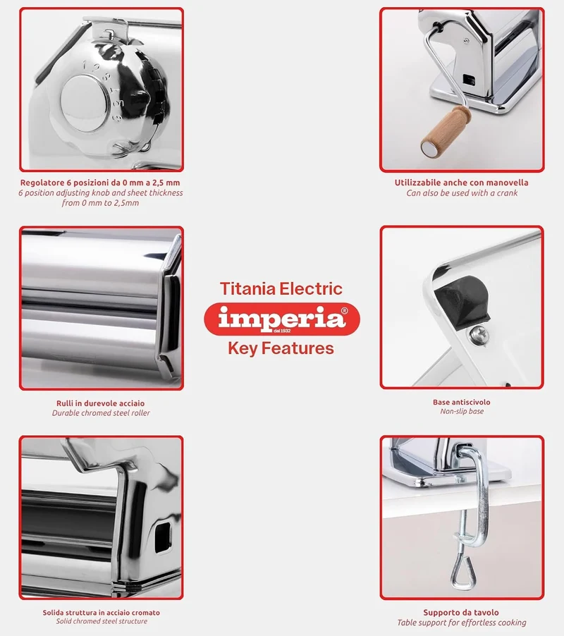 Imperia Electric IPASTA Titania Line Elektrische Nudelmaschine 220 V, hergestellt in Italien. Frisch