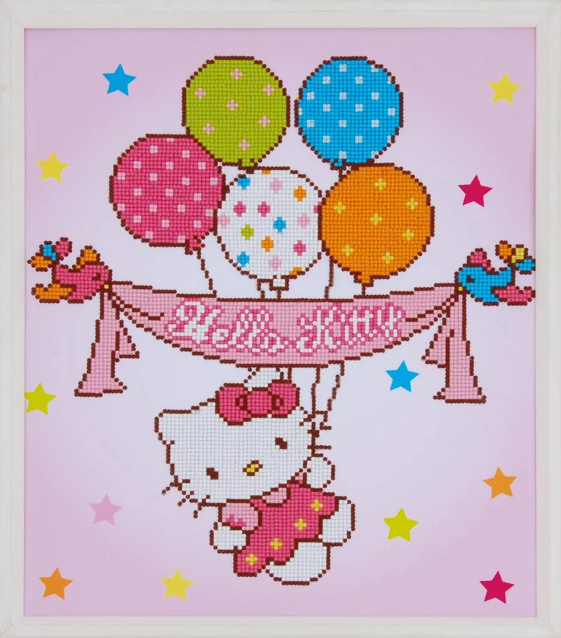 Vervaco 5413480782932 Hello Kitty & Luftballons Diamanten Malerei, Acrylic, mehrfarbig, ca. 37 x 44