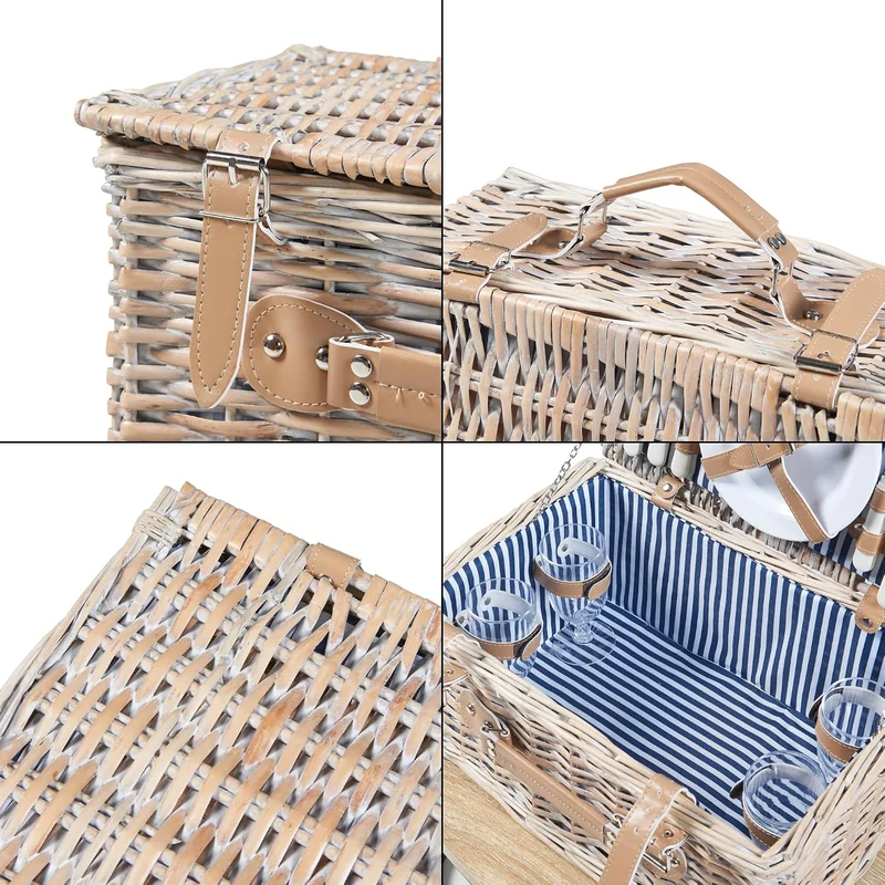 casa.pro Picknickkorb Lumparland Komplettset für 4 Personen Weidenkorb Picknickset aus Geschirr Gläs