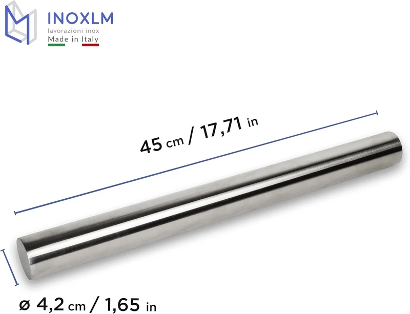 INOXLM Nudelholz aus Edelstahl für Zuckerpaste Teig Küche Brot Pizza Kuchen (Taupe Tasche) Schutzhül