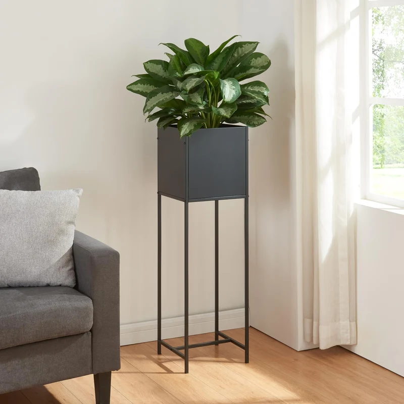 [en.casa] Blumenständer Porsgrunn Pflanzenständer mit Blumenkasten 100 x 30 x 30 cm Metall Schwarz B