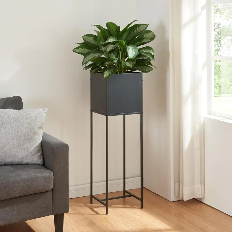 [en.casa] Blumenständer Porsgrunn Pflanzenständer mit Blumenkasten 100 x 30 x 30 cm Metall Schwarz B