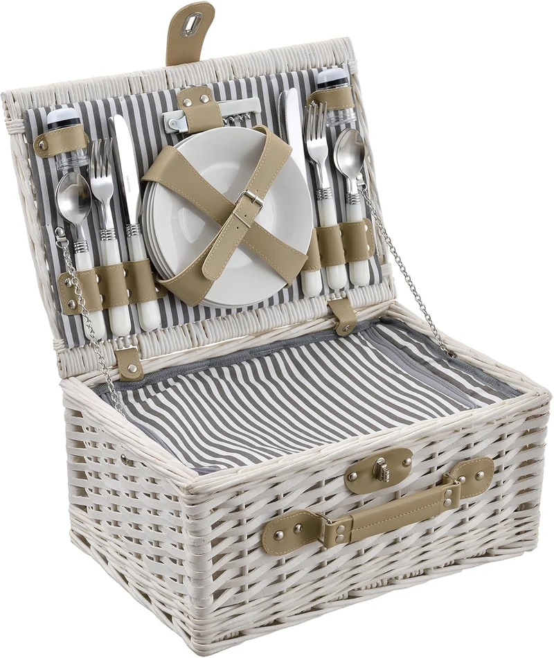casa.pro Picknickkorb für 4 Personen Picknick-Set mit Kühltasche inkl. Geschirr Besteck Korkenzieher