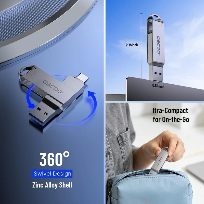 256GB USB Flash Drive, USB 3.1 Gen 1 Dual USB-C & USB-A Memory Stick, Portable Thumb Drive for iPhon