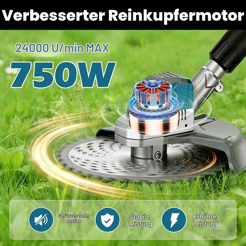 Rasentrimmer mit Akku Freischneider und Unkrautbürste,Motorsense Akku- Inkl. 2X3.0Ah Akku & Ladegerä
