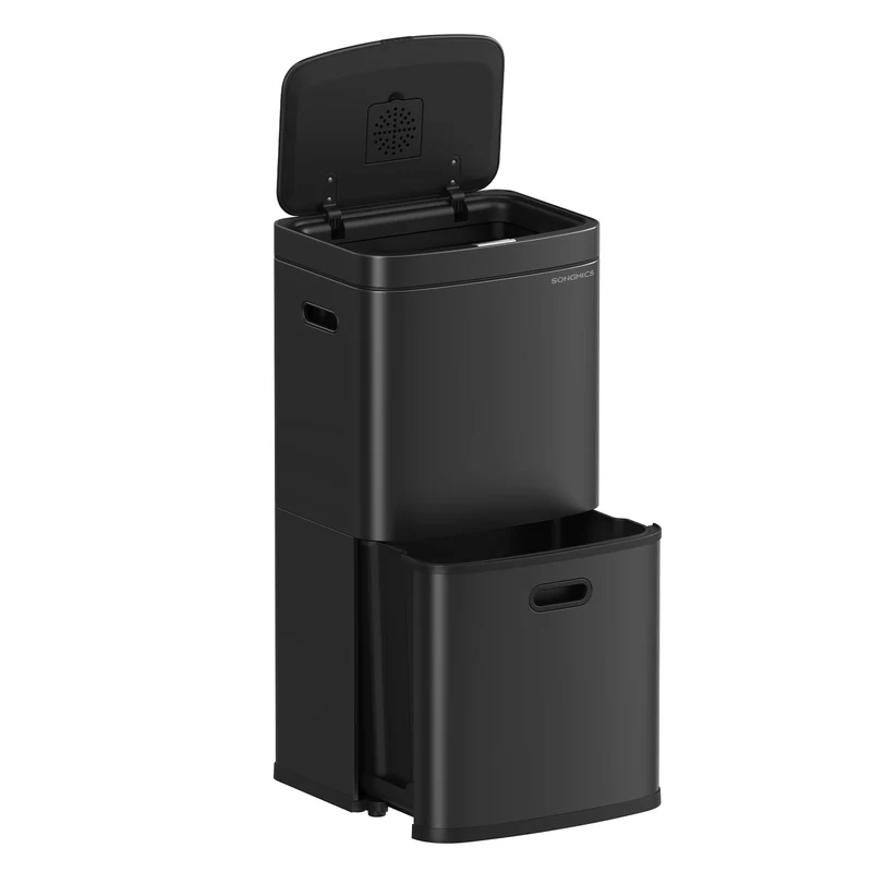 SONGMICS Mülleimer Küche, Mülltrennsystem 3 Fächer, 2 x 10 L und 30 L, Abfalleimer aus Stahl, platzs