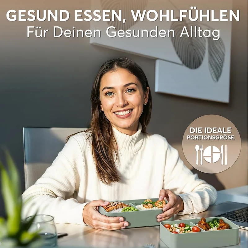 Umami All-in-1 1,2L Bento Lunchbox Erwachsene mit Besteck, 2 Saucenbehältern als Brotdosen Salat, Sn