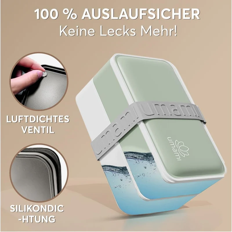 Umami All-in-1 1,2L Bento Lunchbox Erwachsene mit Besteck, 2 Saucenbehältern als Brotdosen Salat, Sn