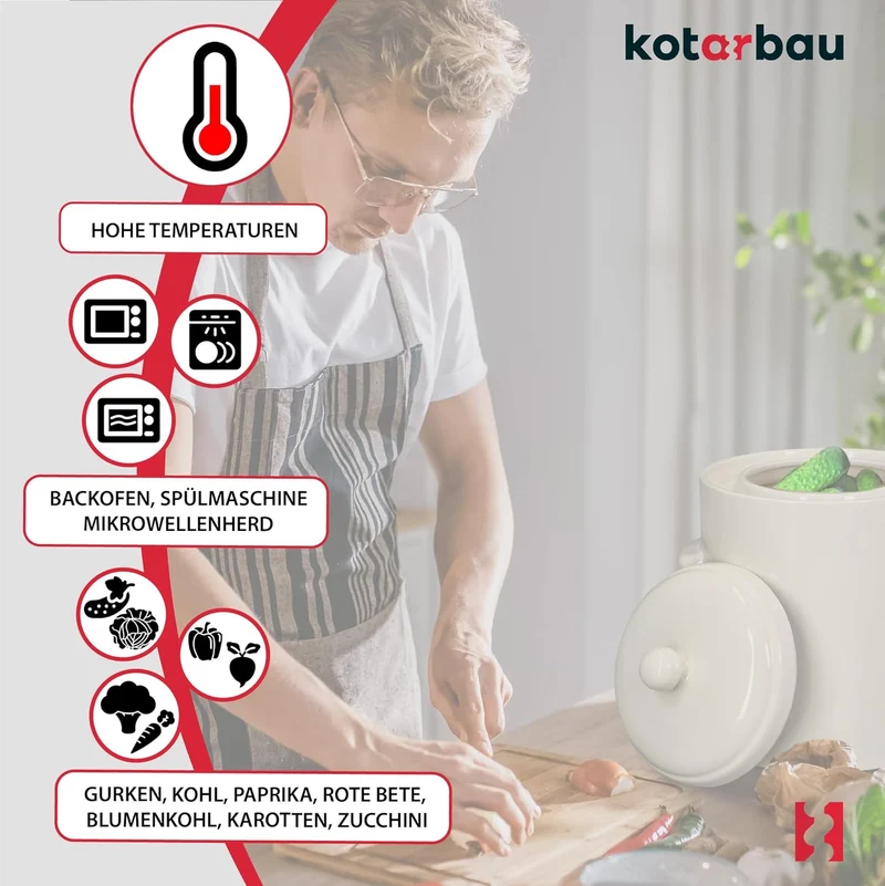 KOTARBAU® Sauerkraut Gärtopf Sauerkrauttopf 10L Tontopf mit Deckel Steinguttopf Fermentieren Dauerkr