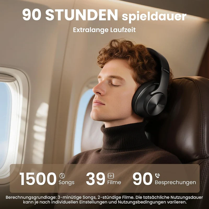 DOQAUS Bluetooth Kopfhörer Over Ear, [Bis zu 90 Std] Kopfhörer Kabellos mit 3 EQ-Modi, Dual 40mm Tre