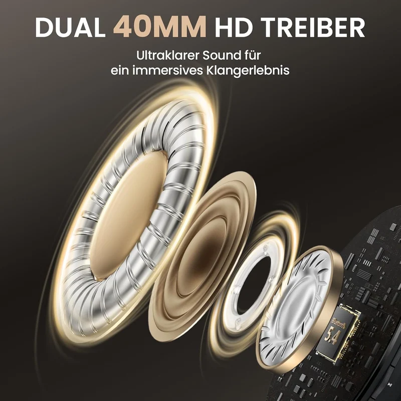 DOQAUS Bluetooth Kopfhörer Over Ear, [Bis zu 90 Std] Kopfhörer Kabellos mit 3 EQ-Modi, Dual 40mm Tre