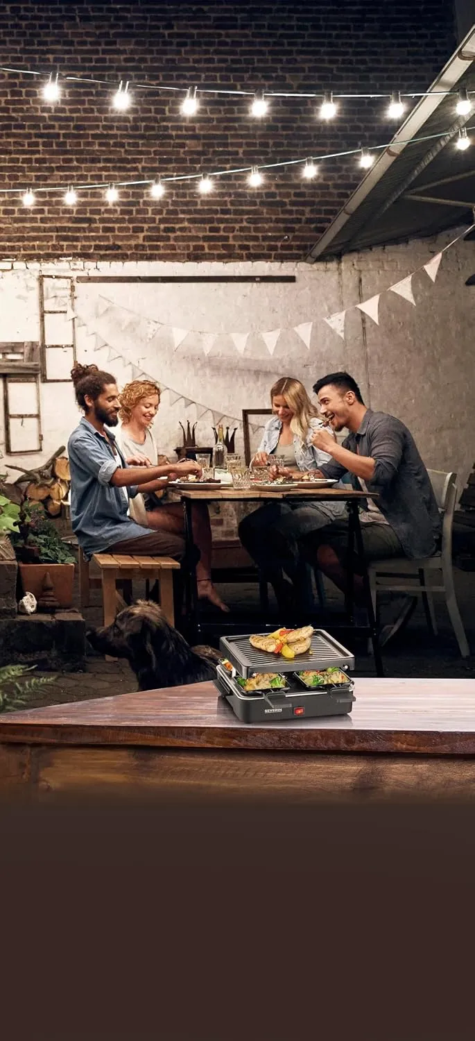 SEVERIN Mini Raclette-Grill, kleines Raclette mit antihaftbeschichteter Grillplatte und 4 Raclette P
