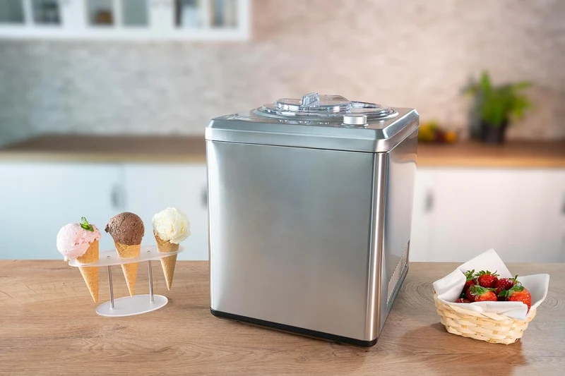 UNOLD 48872 Eismachine Exklusiv mit selbstkühlendem Kompressor, 2 L Volumen, modernes Edelstahlgehäu