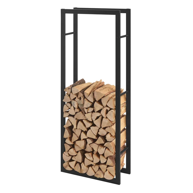 [en.casa] Kaminholzregal 50x150x25cm Brennholzregal Feuerholzregal Holzhalter Schwarz 50 x 150 x 25