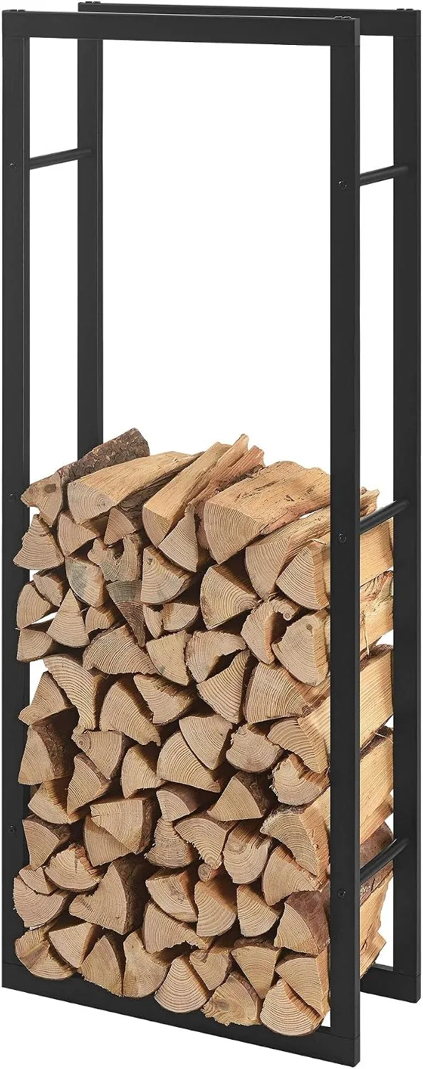 [en.casa] Kaminholzregal 50x150x25cm Brennholzregal Feuerholzregal Holzhalter Schwarz 50 x 150 x 25