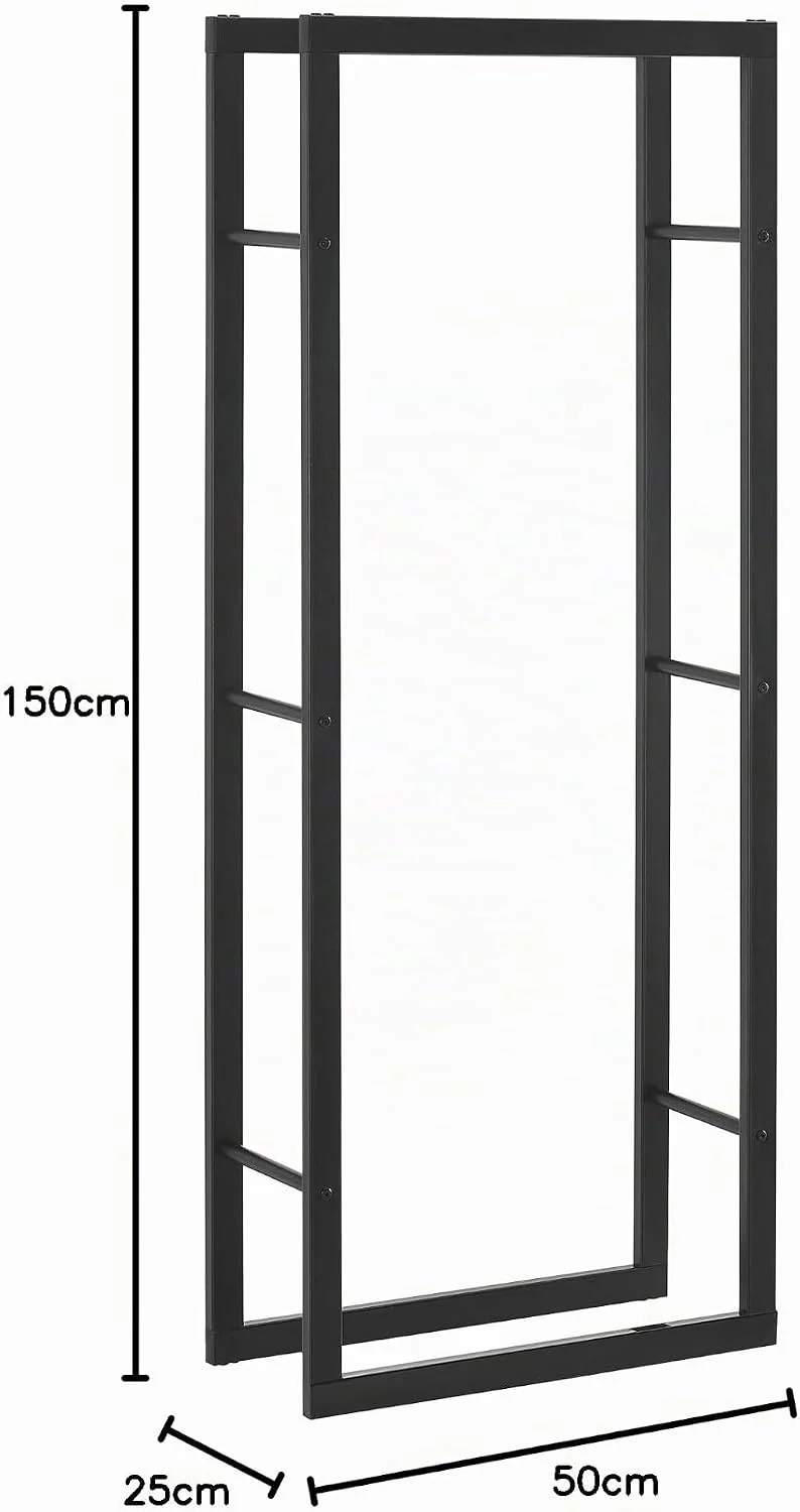 [en.casa] Kaminholzregal 50x150x25cm Brennholzregal Feuerholzregal Holzhalter Schwarz 50 x 150 x 25