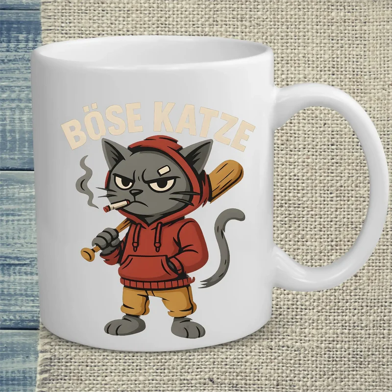 Böse Katze mit Baseballschläger - Tasse