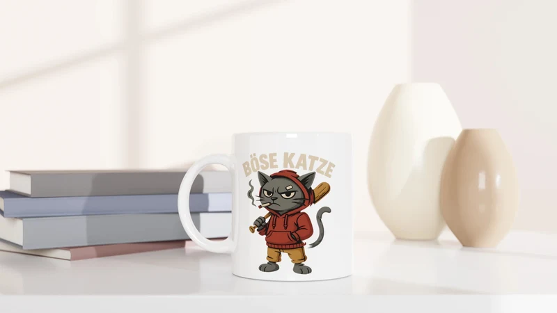 Böse Katze mit Baseballschläger - Tasse