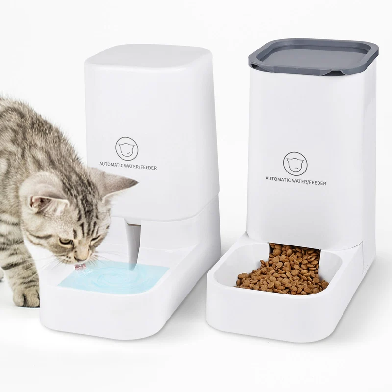 Dreamhigh® Automatischer Futterspender Katze, 2.1kg Futterautomat Katze und 3.8L Wasserspender Hund,